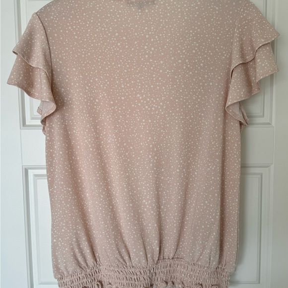 Adrianna Papell Peach Dot Flutter Sleeve Top With‎ Banded Bottom Size S - Picture 2 of 10